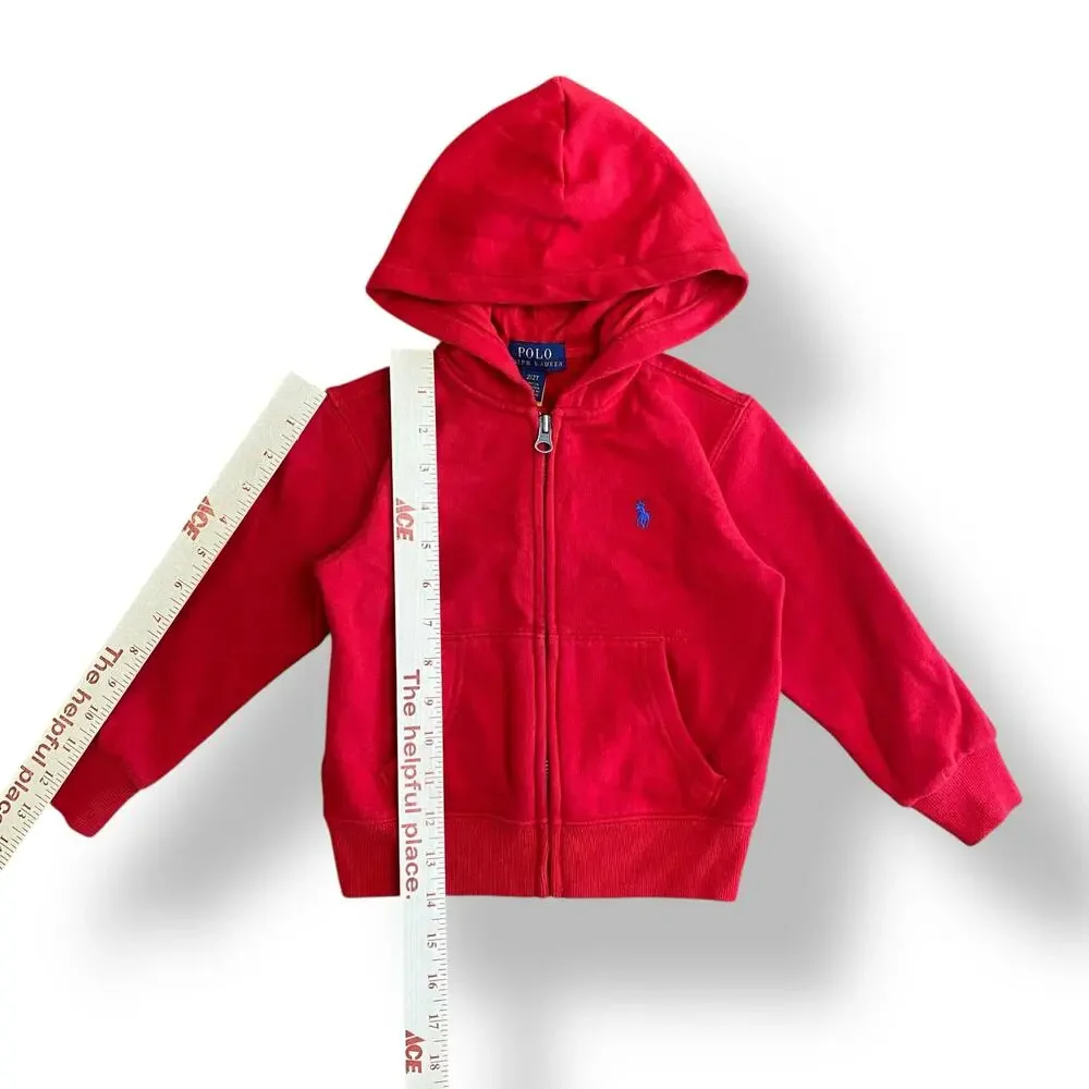 Ralph Lauren Logo‎ Fleece Full-Zip Embroidered Hoodie Toddlers Size 2T Red